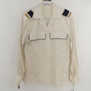 Linda Allard Ellen Tracy Shirt Womens 8 Ivory Linen Epaulet Button Down Top 80s